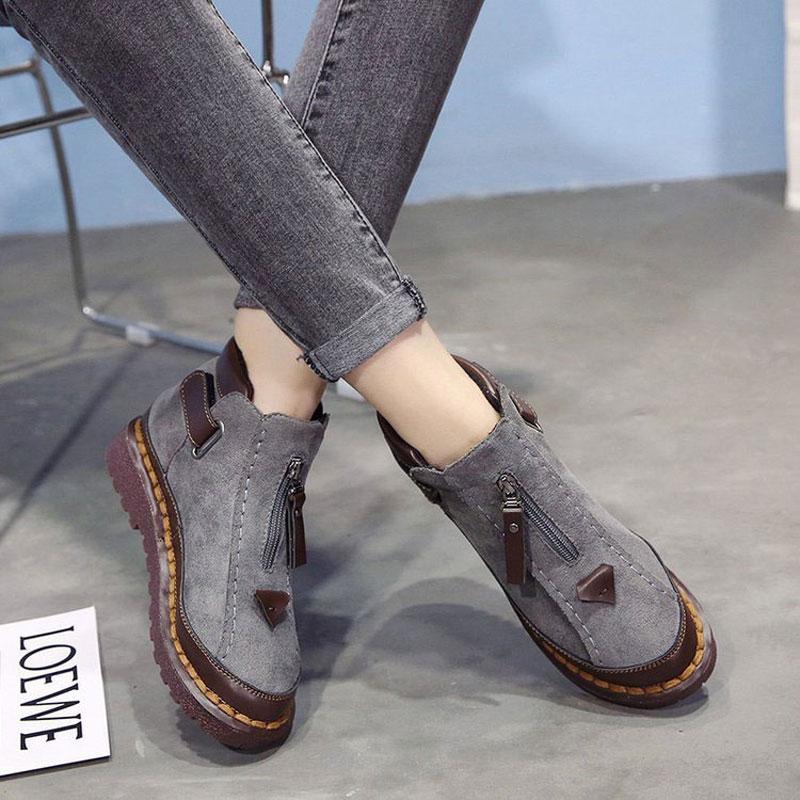 Изображение товара: Женские ботинки из флока на платформе без шнуровки, модная Повседневная зимняя обувь, женские ботинки высокого качества britsh, женская обувь, лидер продаж