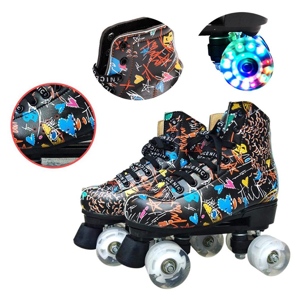 Изображение товара: Двухрядные роликовые коньки, модные 4-колесные коньки из искусственной кожи