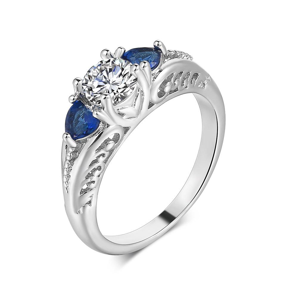 Изображение товара: Milangirl двойной яркий винтажный узор синий камень четыре когтя Цирконий белый обручальные кольца для женщин модные ювелирные изделия