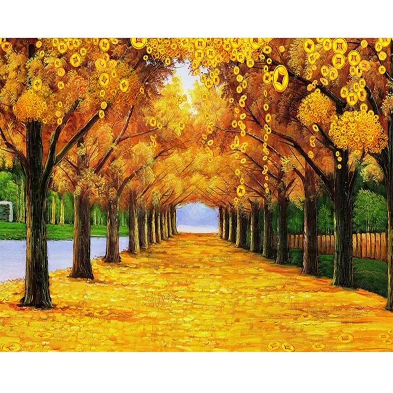 Изображение товара: DIY 5D Diamond Painting Autumn Fall Cross Stitch Kit Mosaic Embroidery Landscape Tree Full Round Rhinestone Crafts Home Decor