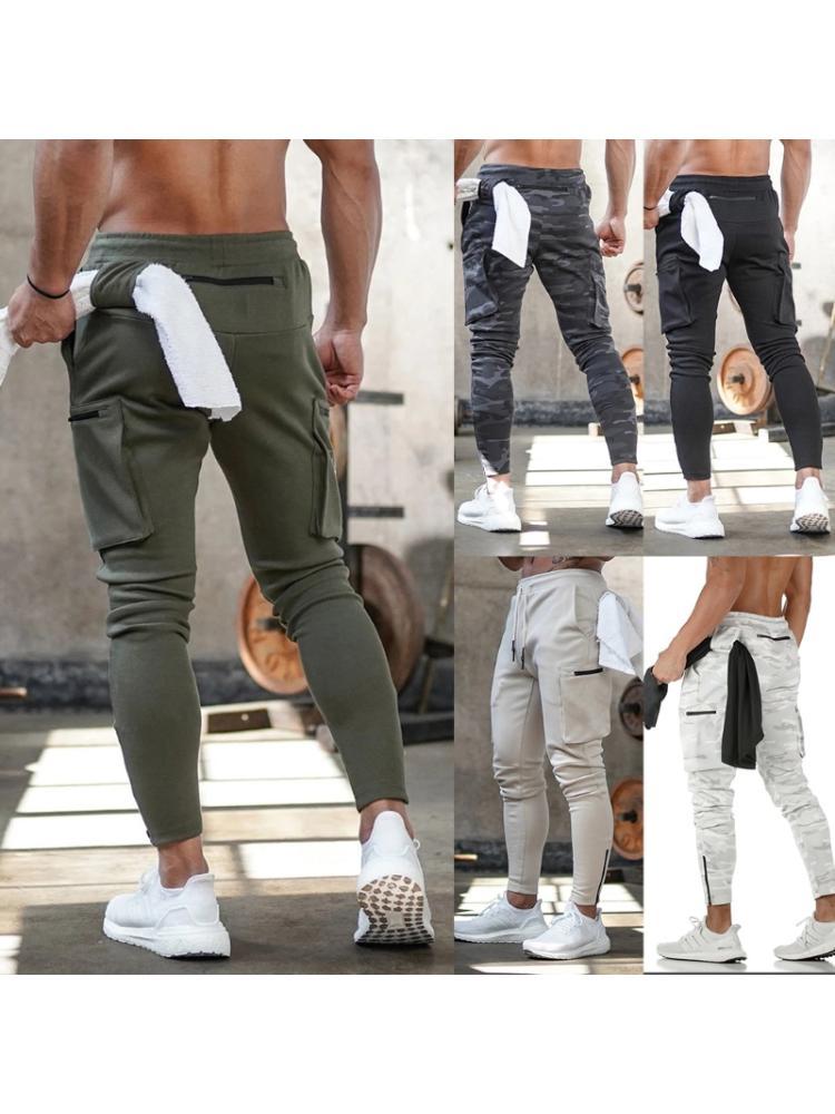 Изображение товара: Мужские спортивные штаны для тренировок с несколькими карманами, штаны для бега на шнурке, камуфляжные тренировочные штаны A69C