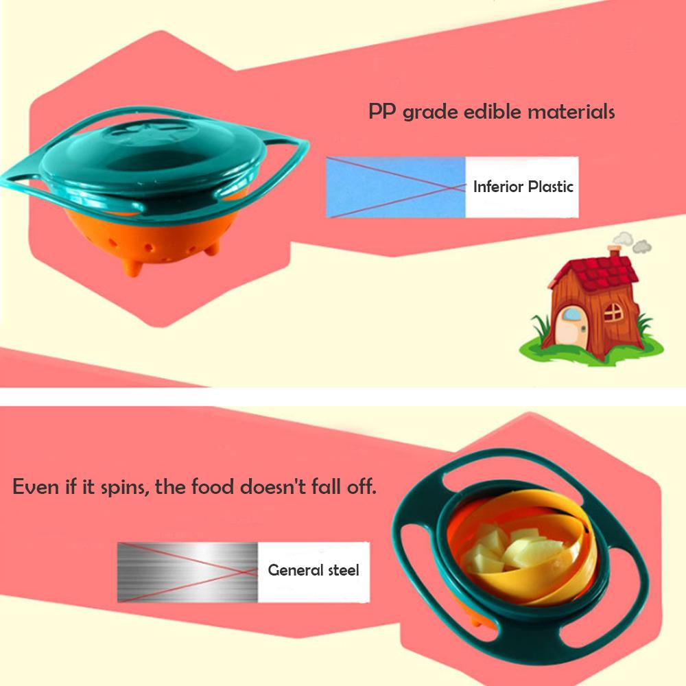 Изображение товара: Универсальная Гироскопическая чаша для кормления, практичный дизайн, детский поворотный баланс, новинка, зонт с гироскопом, 360 градусов, устойчивая к разливу, твердая посуда для кормления