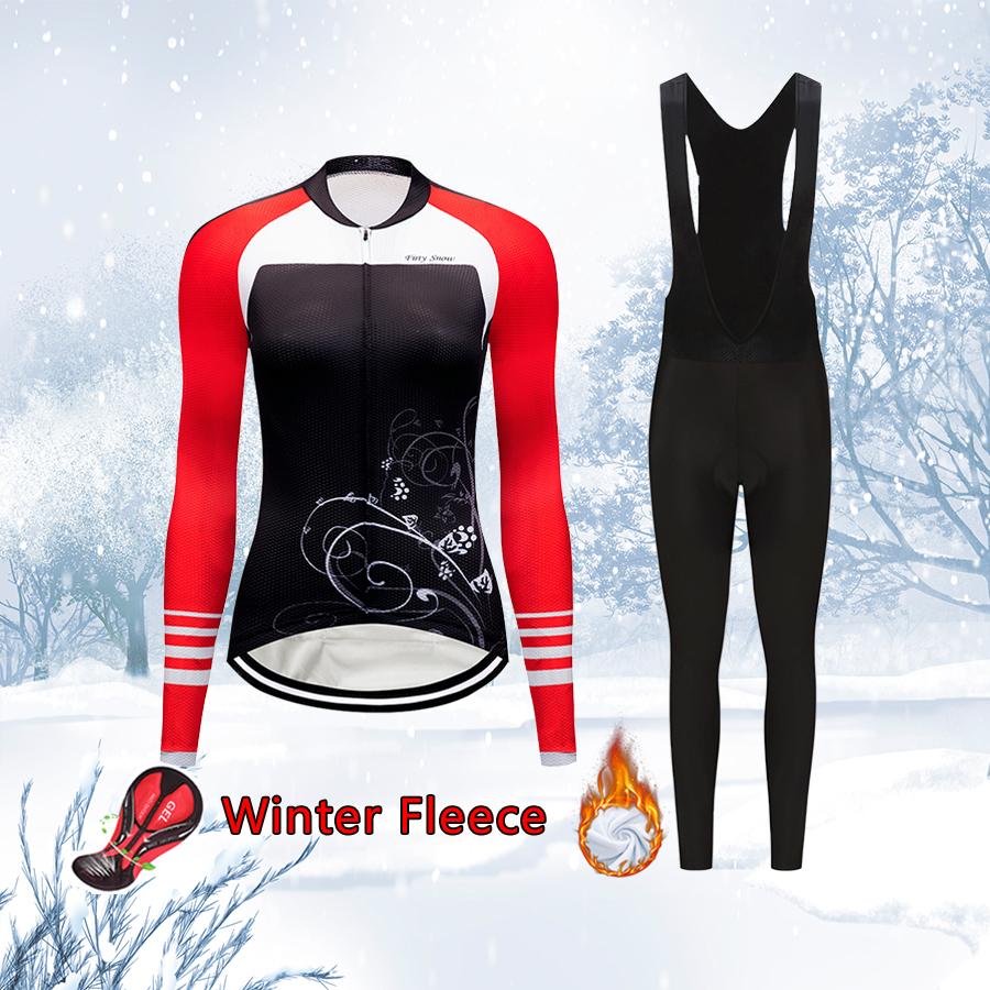 Изображение товара: 2022 зимняя велосипедная одежда, Женский комплект с нагрудником, теплый флисовый велосипедный Трикотажный костюм для триатлона, Женский комплект, платье, велосипедная одежда, одежда для горного велосипеда