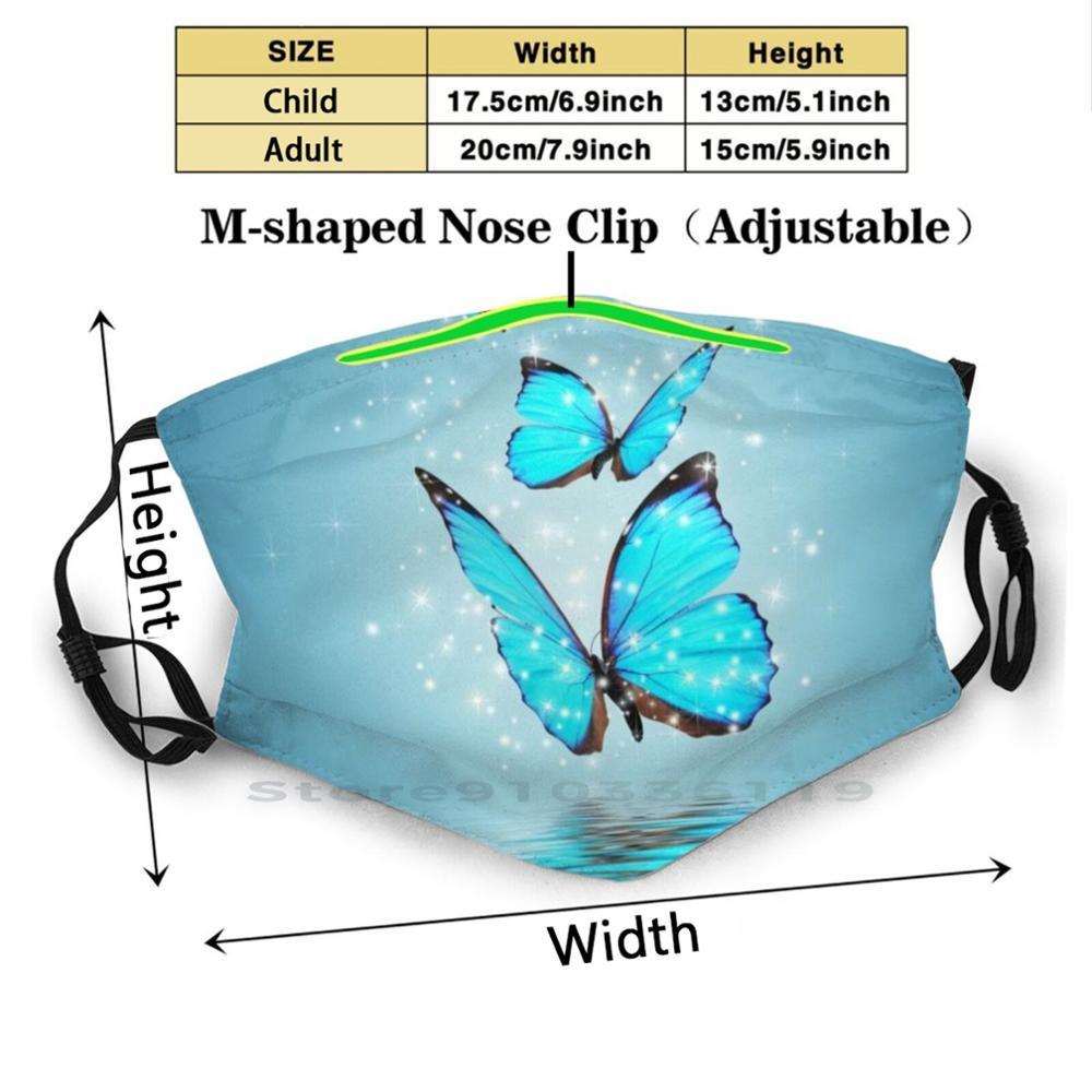Изображение товара: Волшебные бабочки для взрослых и детей моющаяся смешная маска для лица с фильтром красивые Синие бабочки Волшебная фантазия