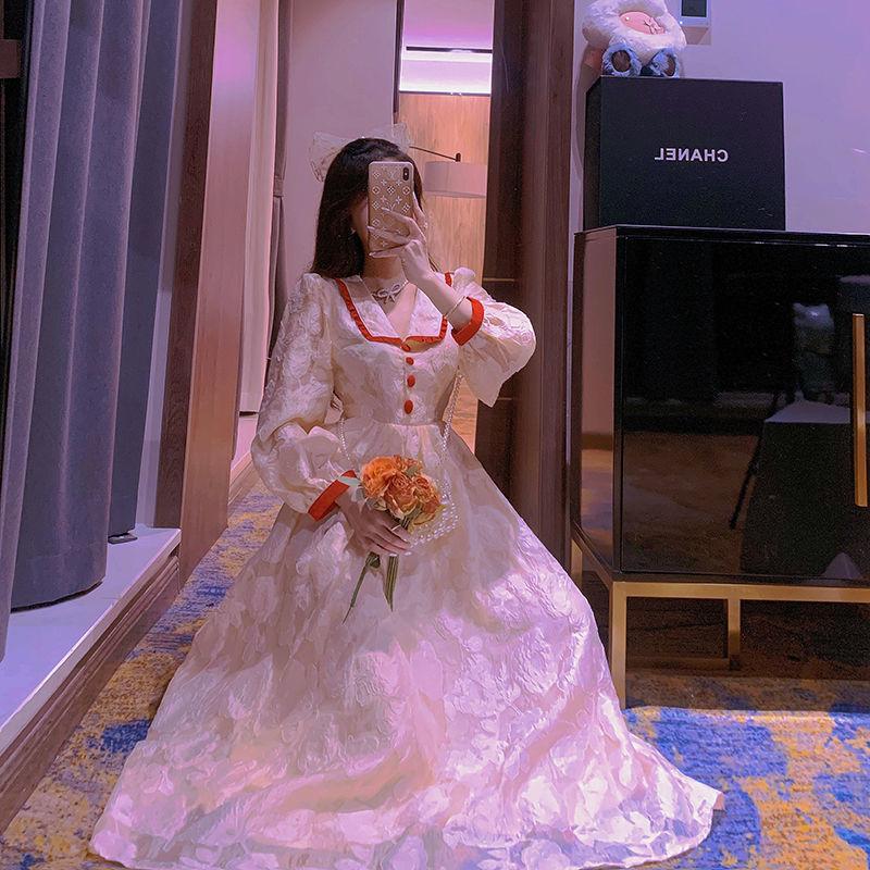 Изображение товара: Милое винтажное платье, женское элегантное вечернее праздничное платье, цельное платье с длинным рукавом и пуговицами во французском стиле, в Корейском стиле, весна 2020