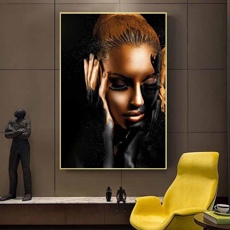 Изображение товара: Картина на холсте с изображением Женщины обнаженной Африканской черно-золотой расцветки, постеры, скандинавские настенные картины, Декор для дома