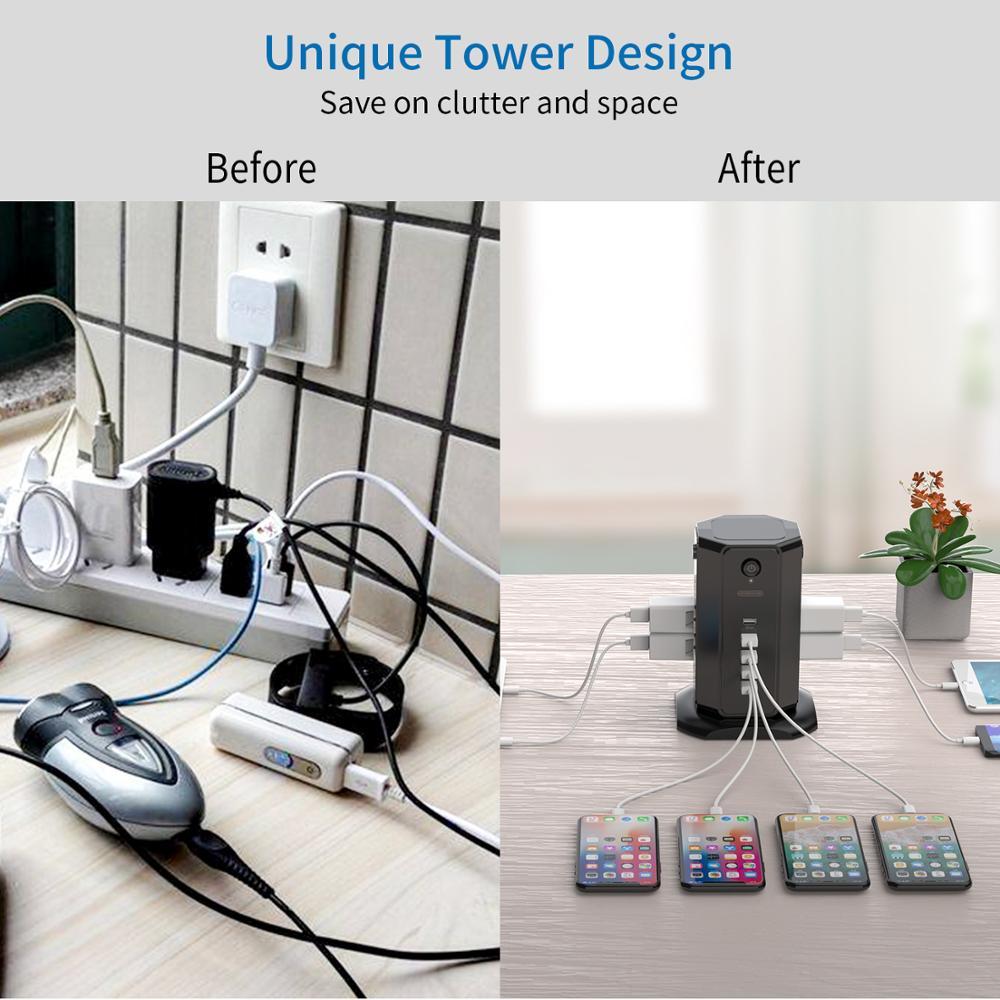 Изображение товара: NTON POWER US Power Strip Tower с удлинителем 3 м, защита от перенапряжения с плоской вилкой 13A, автоматический выключатель для дома и офиса