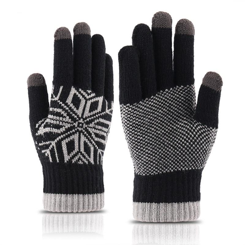 Изображение товара: Трикотажные жаккардовые вязаные перчатки KENSHELLEY для сенсорных экранов шерстяные перчатки зимние теплые перчатки для вождения женские мужские толстые шерстяные перчатки