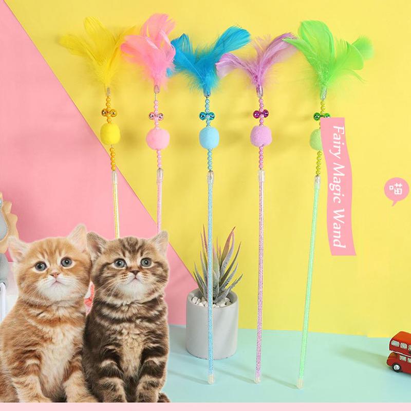 Изображение товара: Милые игрушки для домашних животных, кошек, колокольчик с пером, палочка, Интерактивная акриловая палочка, забавная игровая палочка с шариком для котят, аксессуары для кошек