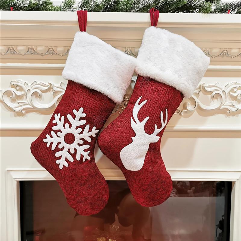 Изображение товара: Рождественские носки, Подарочный пакет, милые рождественские носки с вышивкой лося, Рождественские Подвески, рождественские украшения
