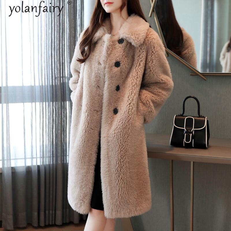 Изображение товара: Пальто с мехом из натуральной шерсти, Корейская женская куртка, мягкие теплые женские пальто, осенне-зимние куртки с овцами, Manteau Femme 2020 5524F
