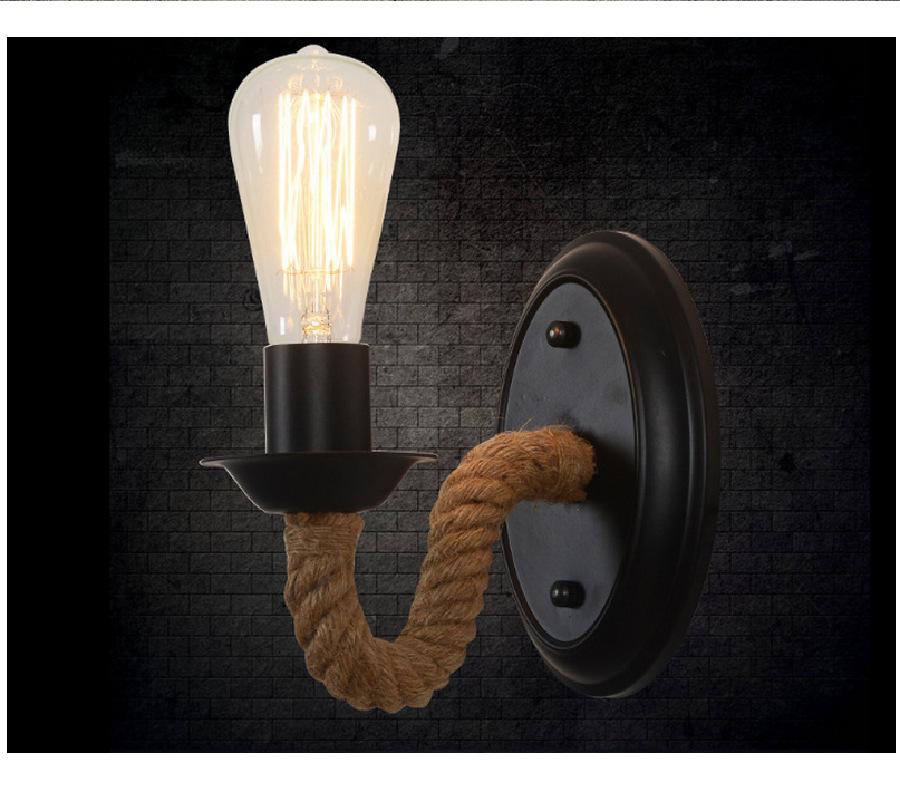 Изображение товара: Американская настенная ретро-лампа для гостиной, прикроватная настенная лампа, креативный светильник для спальни, лестницы, коридора, сада, железный светильник из пеньковой веревки