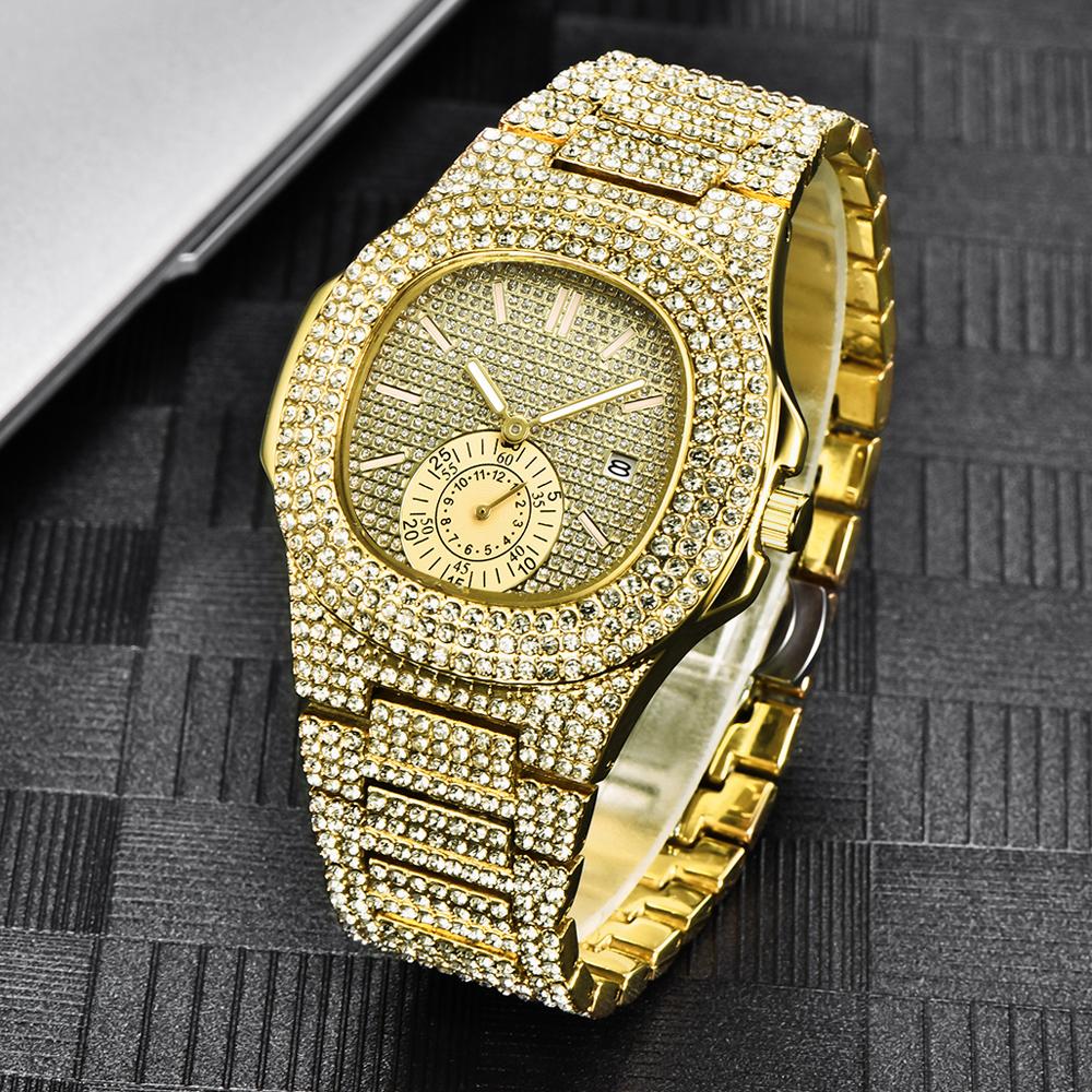 Изображение товара: Мужские брендовые роскошные часы в стиле хип-хоп, Модные кварцевые наручные часы из сплава с бриллиантами для деловых встреч и свиданий, Montres de Marque de Luxe
