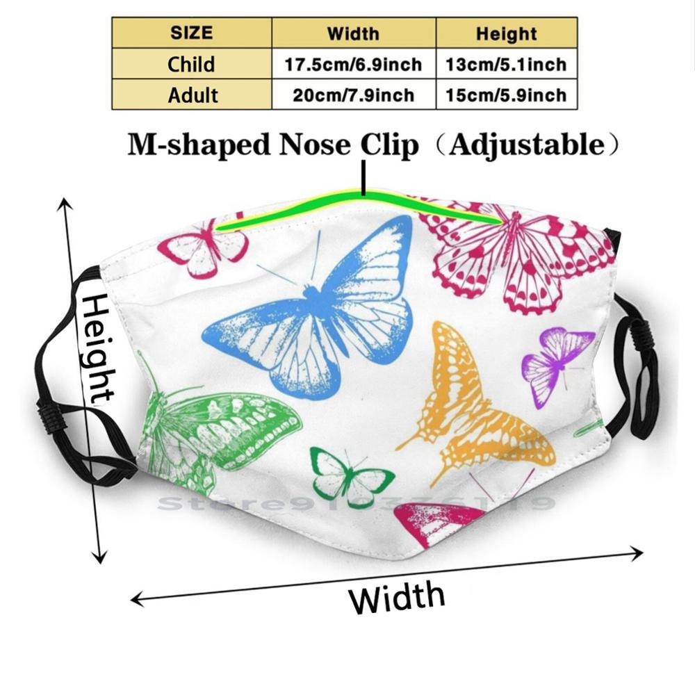 Изображение товара: Смешная моющаяся маска для лица с бабочками для взрослых и детей с фильтром радужные бабочки Насекомые Животные весна лето