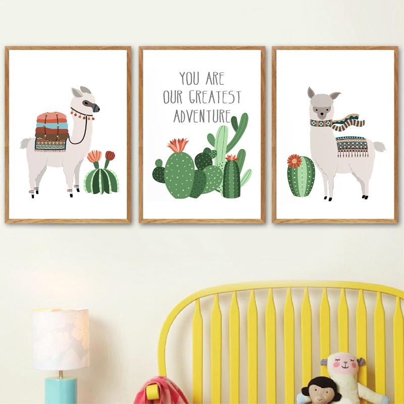 Изображение товара: Мультяшное растение Альпака кактус холст картина плакат настенный художественный плакат и печать для столовой кухни комнаты Декор картина