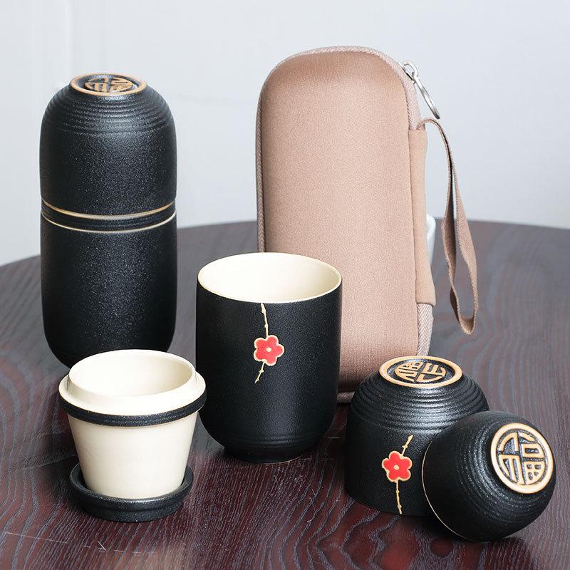 Изображение товара: Портативный черный керамический концентрический стакан Сливовый цветок экспресс-доставка один горшок, три чашки с керамическим фильтром офисные подарки