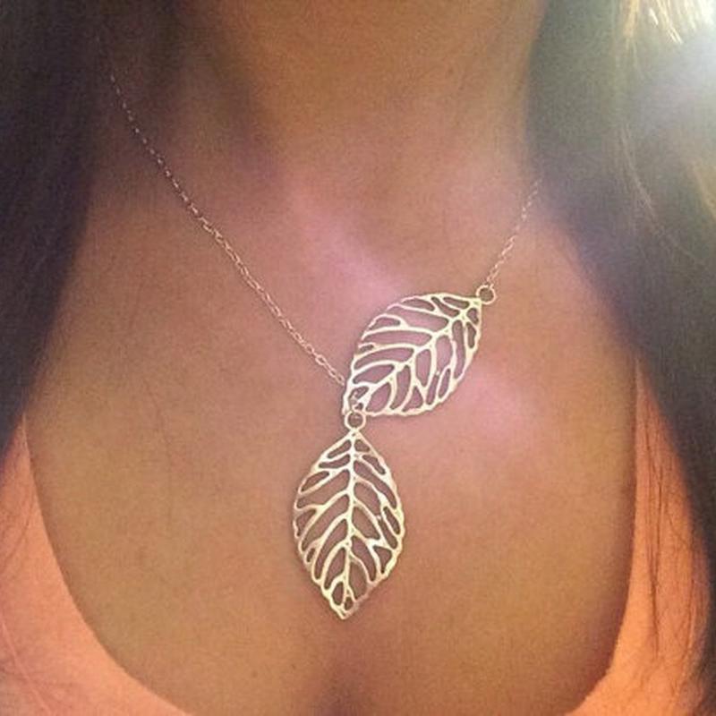Изображение товара: Ожерелье HebeDeer в виде листьев женские ожерелья с цепочками года, ювелирные изделия для влюбленных, серебряного цвета, винтажная простая подвеска, модное колье Kpop для девочек