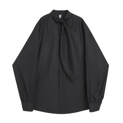 Изображение товара: New Minority Design dark front leaf collar wear long-sleeved shirt black and white