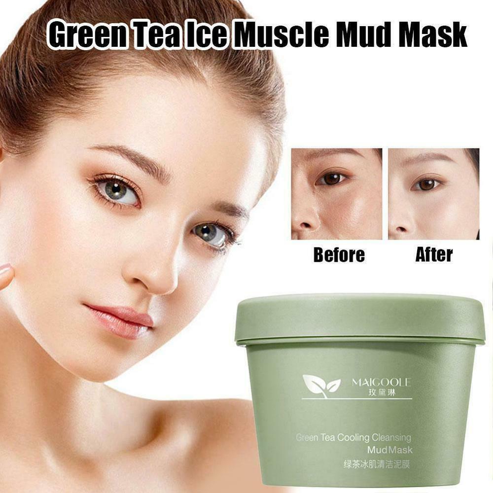 Изображение товара: Green Tea Cooling Cleansing Mud Mask Anti-acne Face Cream Shrink Pores Acne Blackheads Removal Cream Essence Skin Care 100g