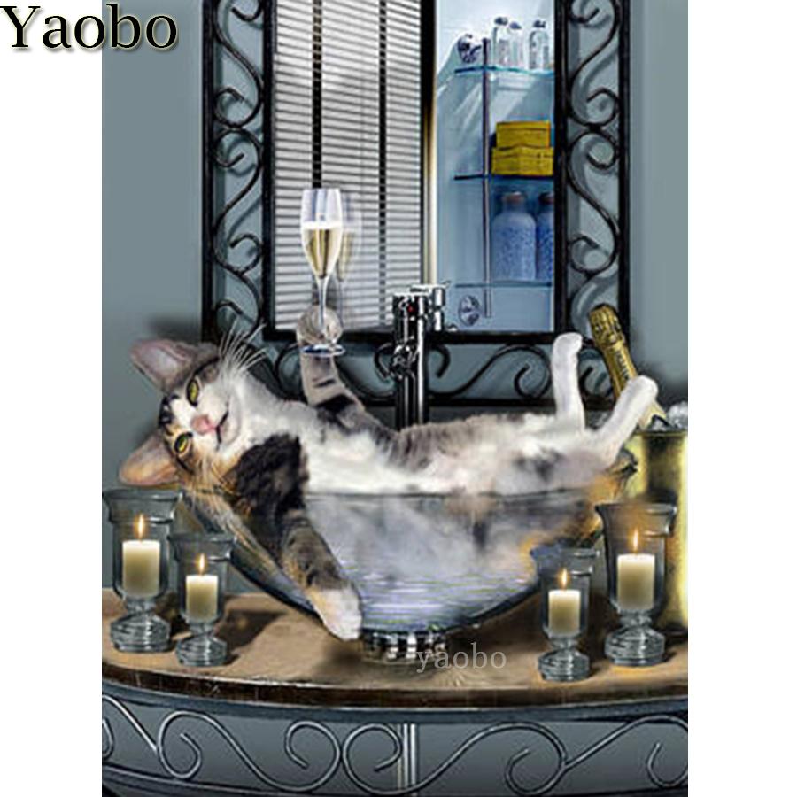 Изображение товара: Алмазная живопись стразы, кот, ванночка, украшение для туалета, 5D «сделай сам», алмазная вышивка, Набор для вышивки крестиком, Алмазная мозаика, распродажа, Декор