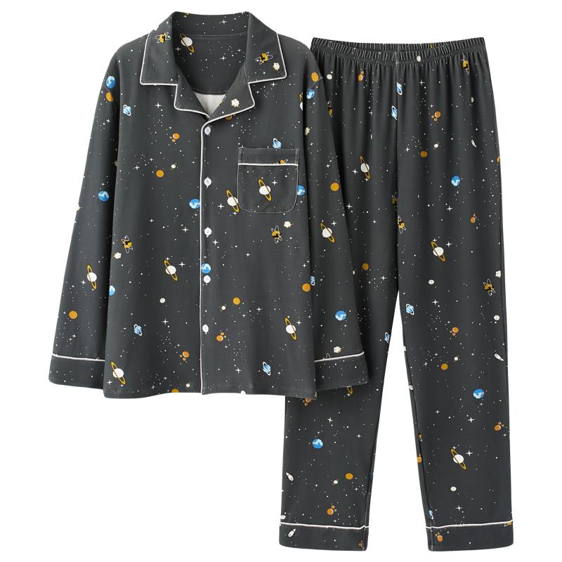 Изображение товара: Осенние пижамы, хлопковые пижамы для пар, мягкие пижамные комплекты, женские пижамные комплекты с длинным рукавом, мужские пижамы для отдыха