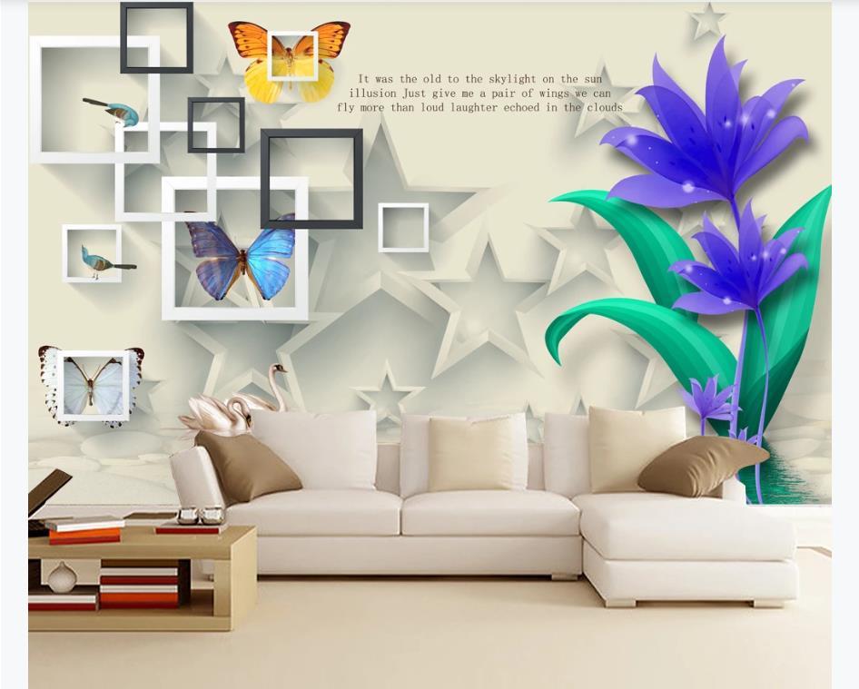 Изображение товара: Пользовательские 3D стерео Фэнтези Цветок геометрические наклейки-рисунки на стену гостиная спальня ТВ фон домашний декор обои для стен 3D