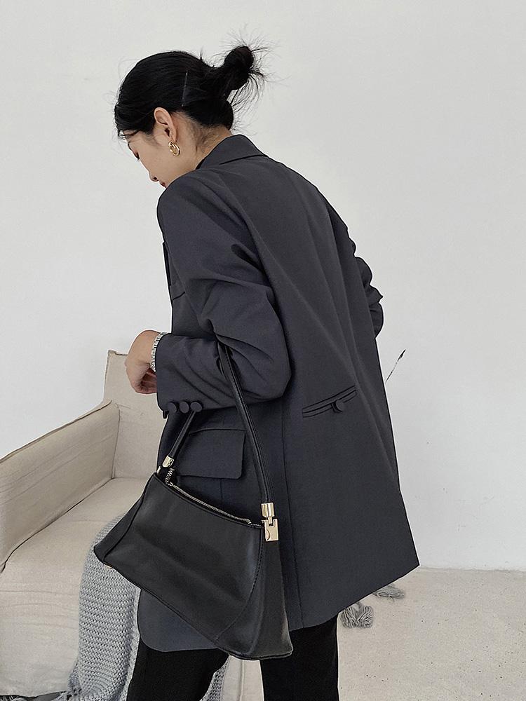 Изображение товара: Пиджак женский в винтажном стиле, свободный Блейзер оверсайз с лацканами в Корейском стиле, серая верхняя одежда, осень 2020