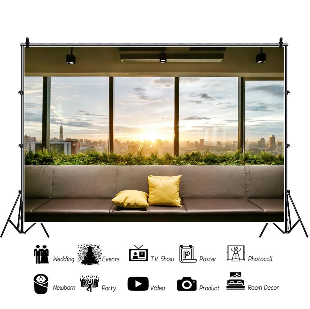 Изображение товара: Виниловый фон для студийной фотосъемки с изображением интерьера комнаты окна дивана городской сцены