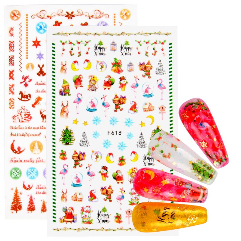 Изображение товара: 1 шт., 3D слайдер для ногтей, рождественские наклейки, наклейки на рождественскую елку, цветочный дизайн, клей, маникюр, советы, украшения для дизайна ногтей