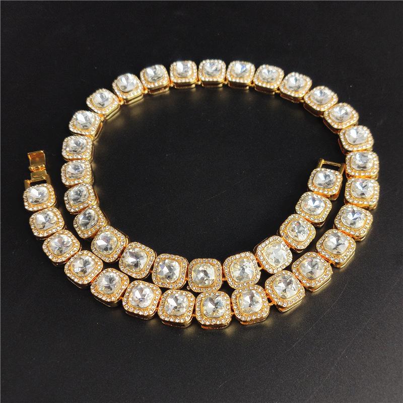 Изображение товара: Ожерелье для мужчин и женщин, в стиле хип-хоп, украшенное Фианитами, 1 ряд, 12,5 мм, Геометрическая квадратная цепь с фианитом AAA, ожерелья для тенниса
