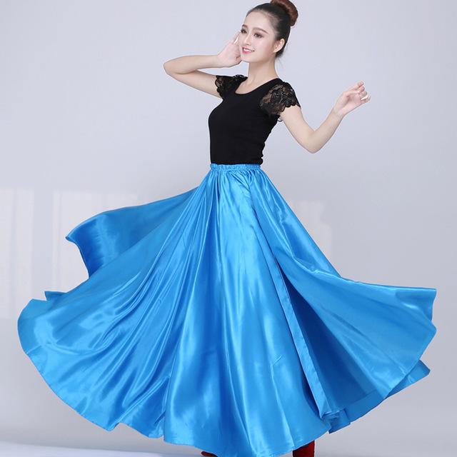 Изображение товара: Adult Woman Dancer Performance Belly Dance Skirt Solid Color Shining Big Swing Gypsy Female Spanish Flamenco Dress Wholesale