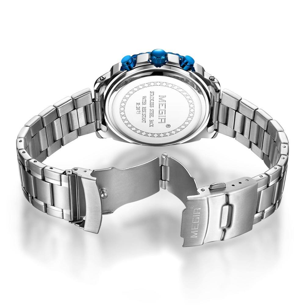 Изображение товара: Люксовые часы от бренда MEGIR кварцевый хронограф мужской роскошный бренд часов Нержавеющая сталь Бизнес наручные часы Мужские часы часовой Relogio Masculino
