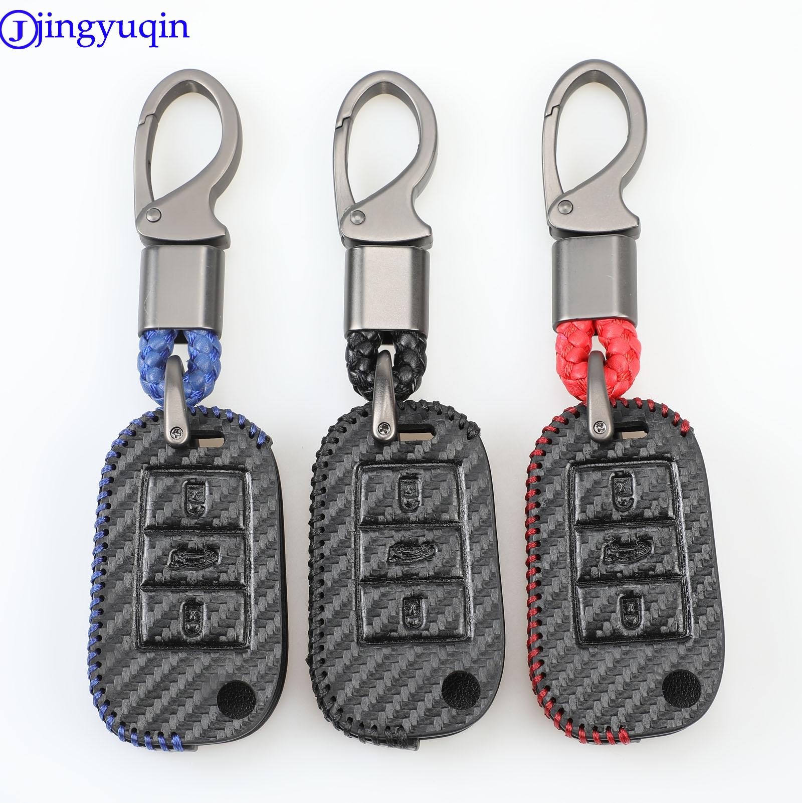 Изображение товара: Jingyuqin кожаный карбоновый чехол 3B для автомобильного ключа чехол для Peugeot 3008 208 308 508 408 2008 складной ключ