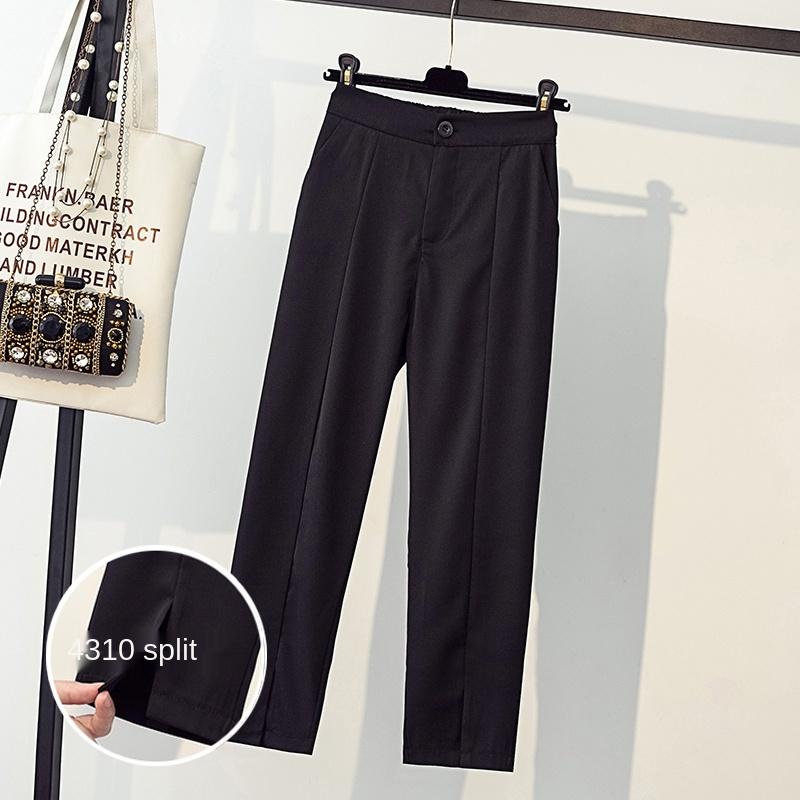 Изображение товара: Модные однотонные черные Костюмные брюки, осень размера плюс, широкие, тонкие драпированные брюки с высокой талией, свободные облегающие брюки, 11712