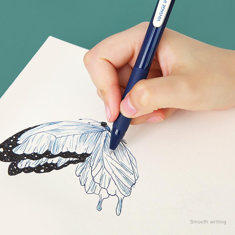 Изображение товара: Выдвижные цветные гелевые ручки в стиле ретро, 5 цветов, Быстросохнущие чернила, 0,5 мм, винтажная ручка для письма, рисования, школьные и офисные канцелярские принадлежности