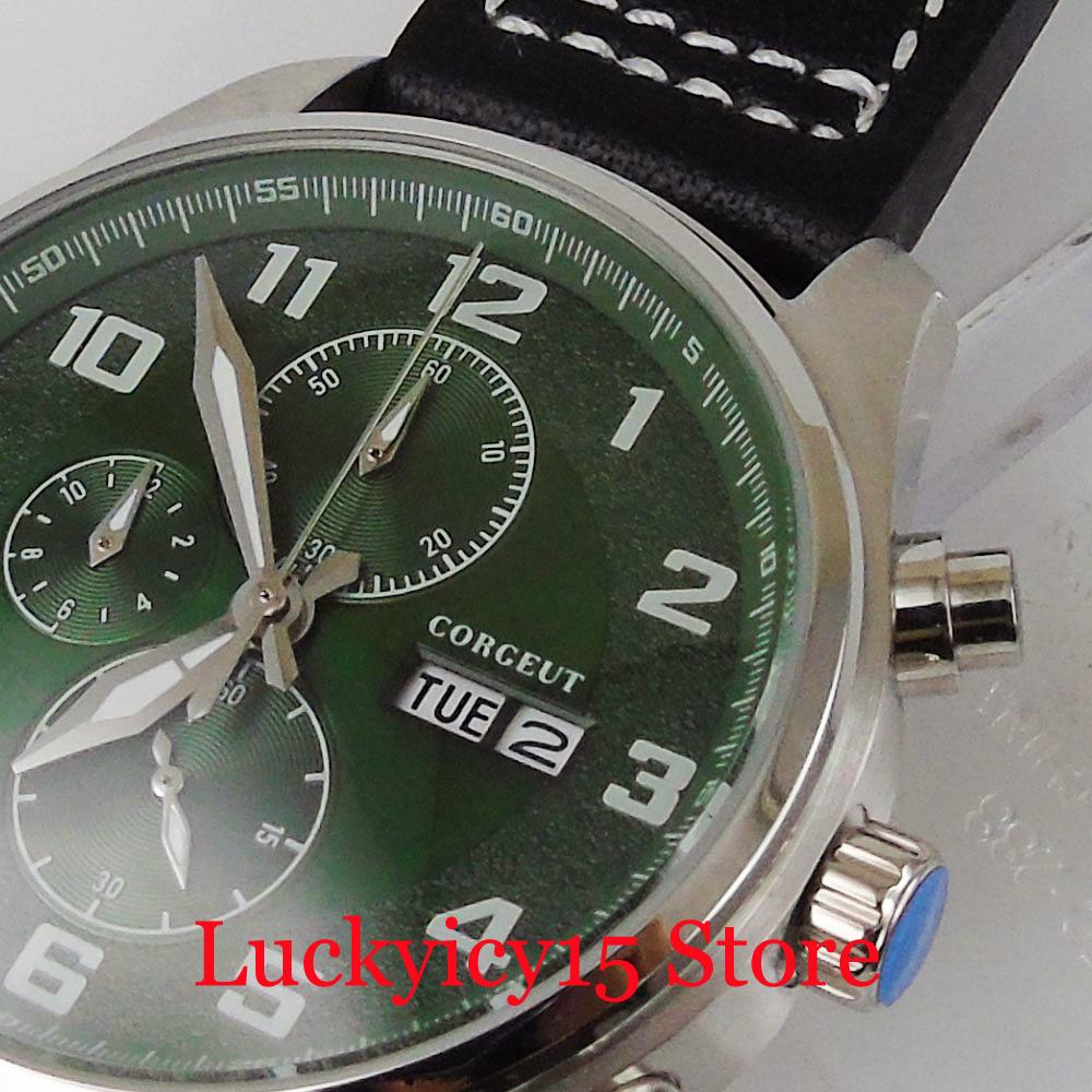 Изображение товара: Классические мужские часы кварцевые часы с хронографом Дата Неделя зеленый циферблат кожаный ремешок наручные часы