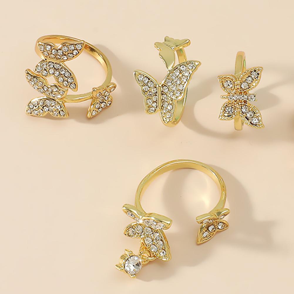Изображение товара: 5 шт./компл. простые кольца-бабочки корейские стразы открытые кольца на костяшки для женщин очаровательные праздничные вечерние уличные Ювелирные изделия Подарки