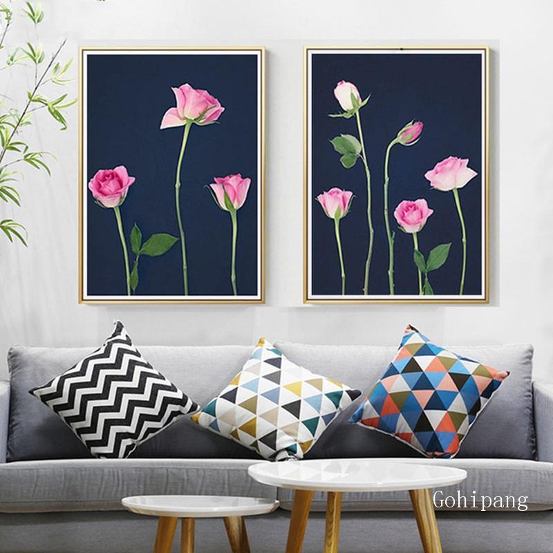Изображение товара: Pink and Navy Roses Canvas Art Printable Above Bed Wall Decoration Floral Pink and Navy Roses Modern Style Nursery Bedroom Decor