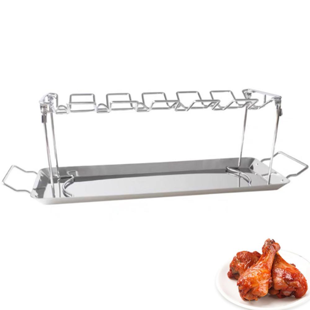 Изображение товара: Складывающаяся стойка для жареной курицы с поддоном, стойка для жареной курицы, поднос для барбекю, стойка для барбекю, принадлежности для барбекю