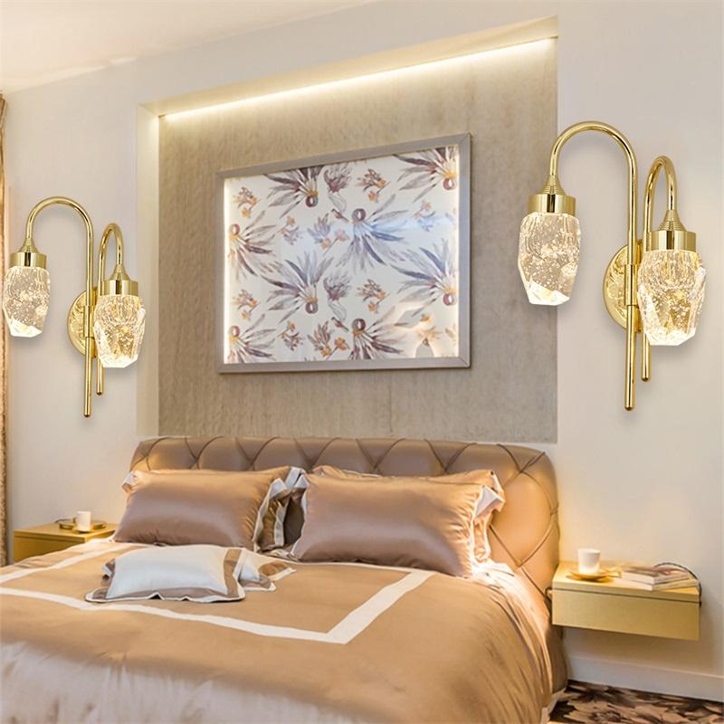 Изображение товара: Современная хрустальная настенная лампа Hongcui, светодиодное комнатное бра, роскошное Золотистое украшение для спальни, гостиной, офиса