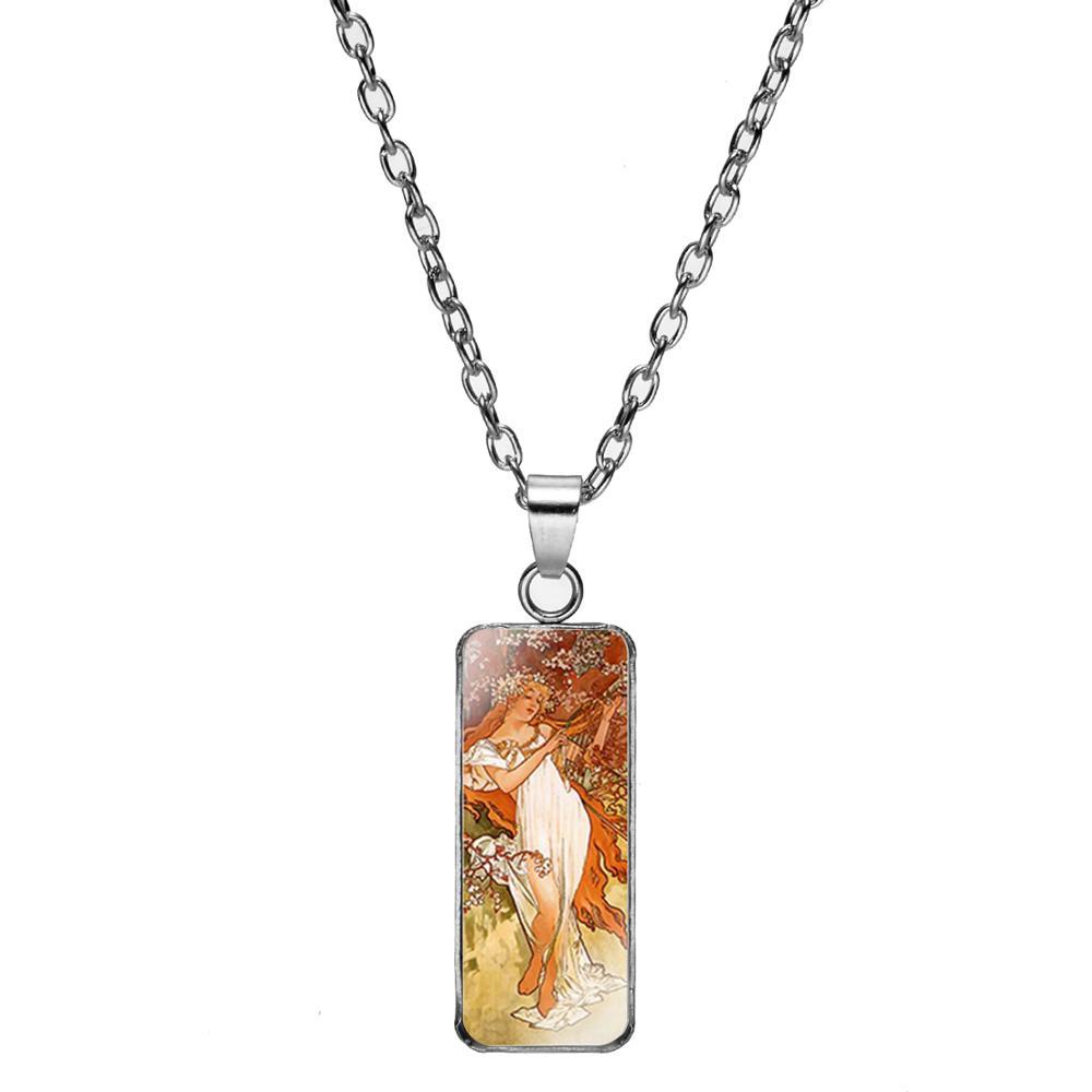 Изображение товара: Квадратное ожерелье Alphonse с подвеской, винтажное, викторианское искусство, кабошон, ожерелье для женщин, подарочные аксессуары
