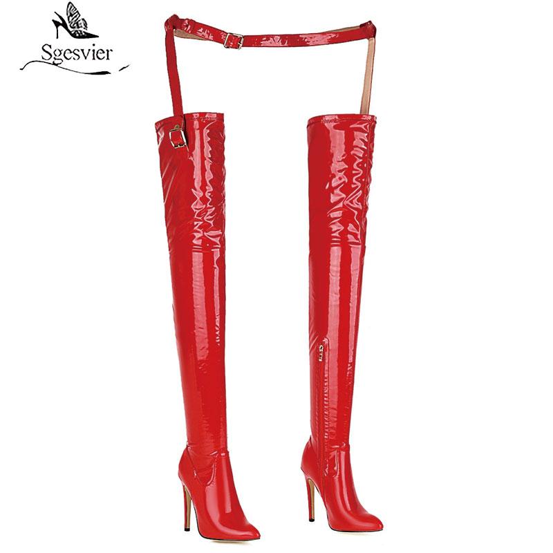 Изображение товара: Sgesvier 2020 new Women Thigh High Stiletto Boots Sexy Over the Knee Boots Sexy Women Boots Red black Patent Leather Long Boots