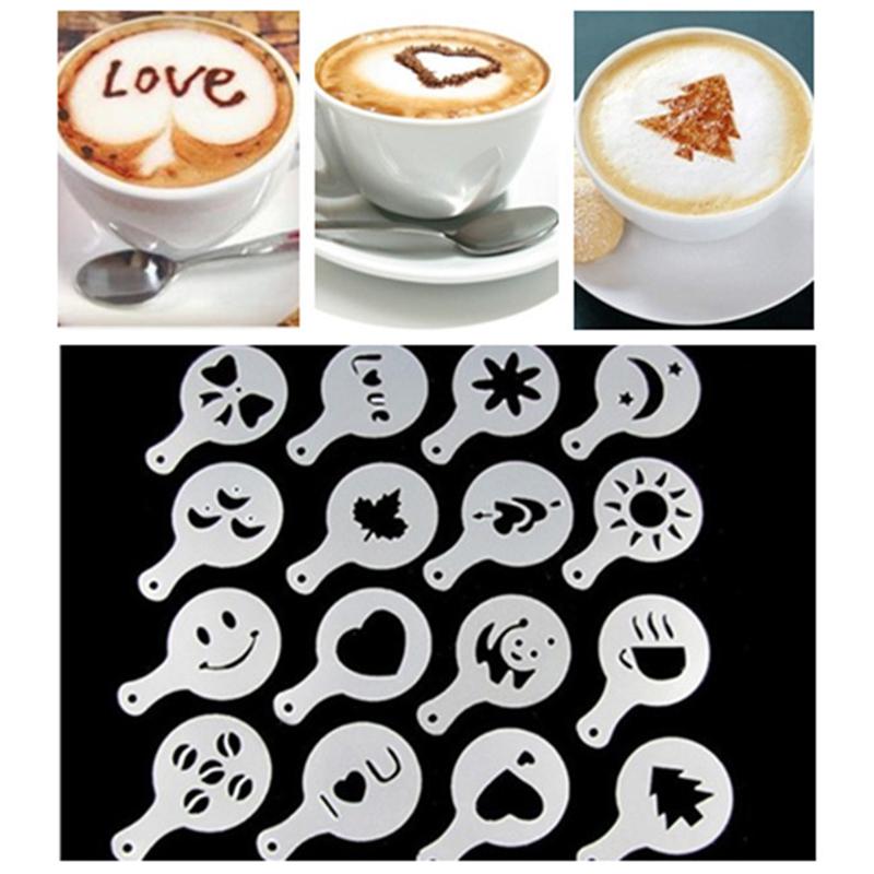 Изображение товара: Hot Sale 16pcs/set Plastic Cafe Foam Spray Template Barista Stencils Decoration Tool Funny Mold Fancy Coffee Spray Flower Model