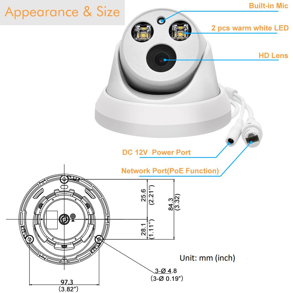 Изображение товара: Купольная IP-камера видеонаблюдения Hikvision, совместимая с ColorVu, 5 Мп, POE, 8 Мп, 1080P, 30 м, H.265, P2P, Plug & play, IPC