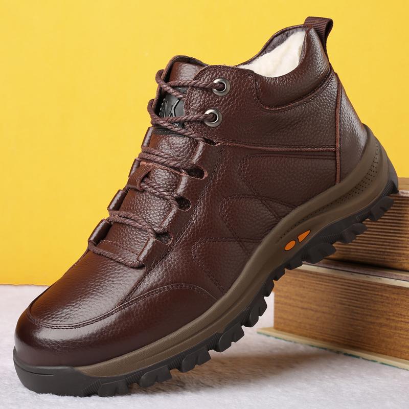 Изображение товара: Мужские ботинки из натуральной кожи, с высоким берцем, Нескользящие, на толстой подошве
