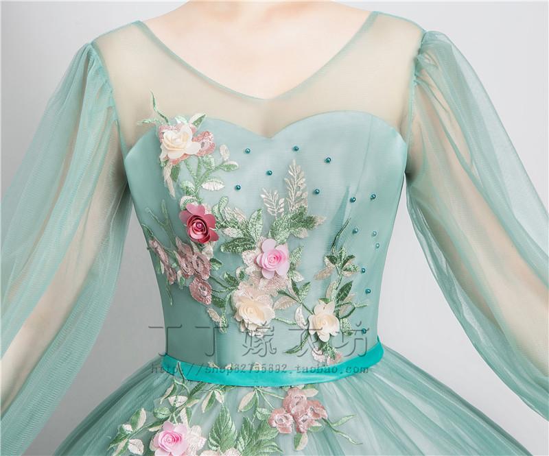 Изображение товара: Quinceanera платья 2020 новые платья для выпускного вечера с длинным рукавом v-образным вырезом бальное платье сладкий цветочный принт халат De Bal размера плюс