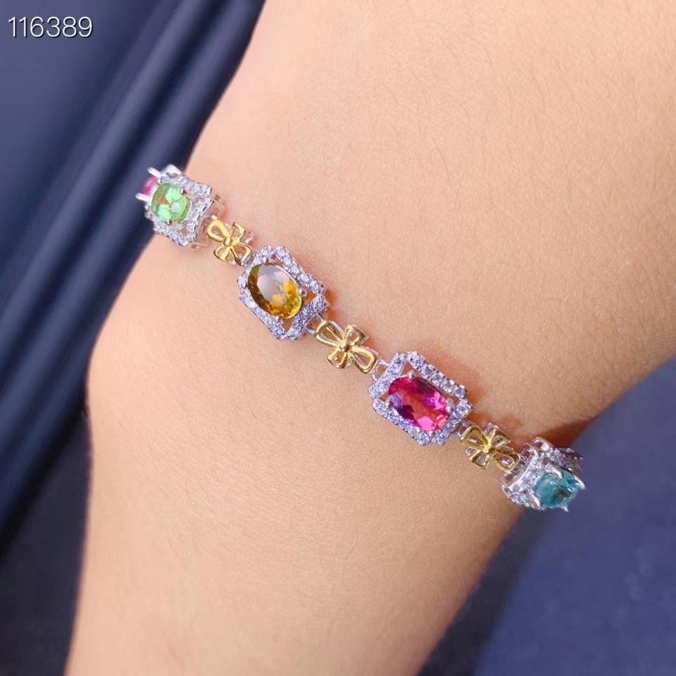 Изображение товара: KJJEAXCMY изысканные ювелирные изделия 925 пробы Серебряный инкрустированный натуральный турмалиновый браслет роскошный ручной браслет для девушек