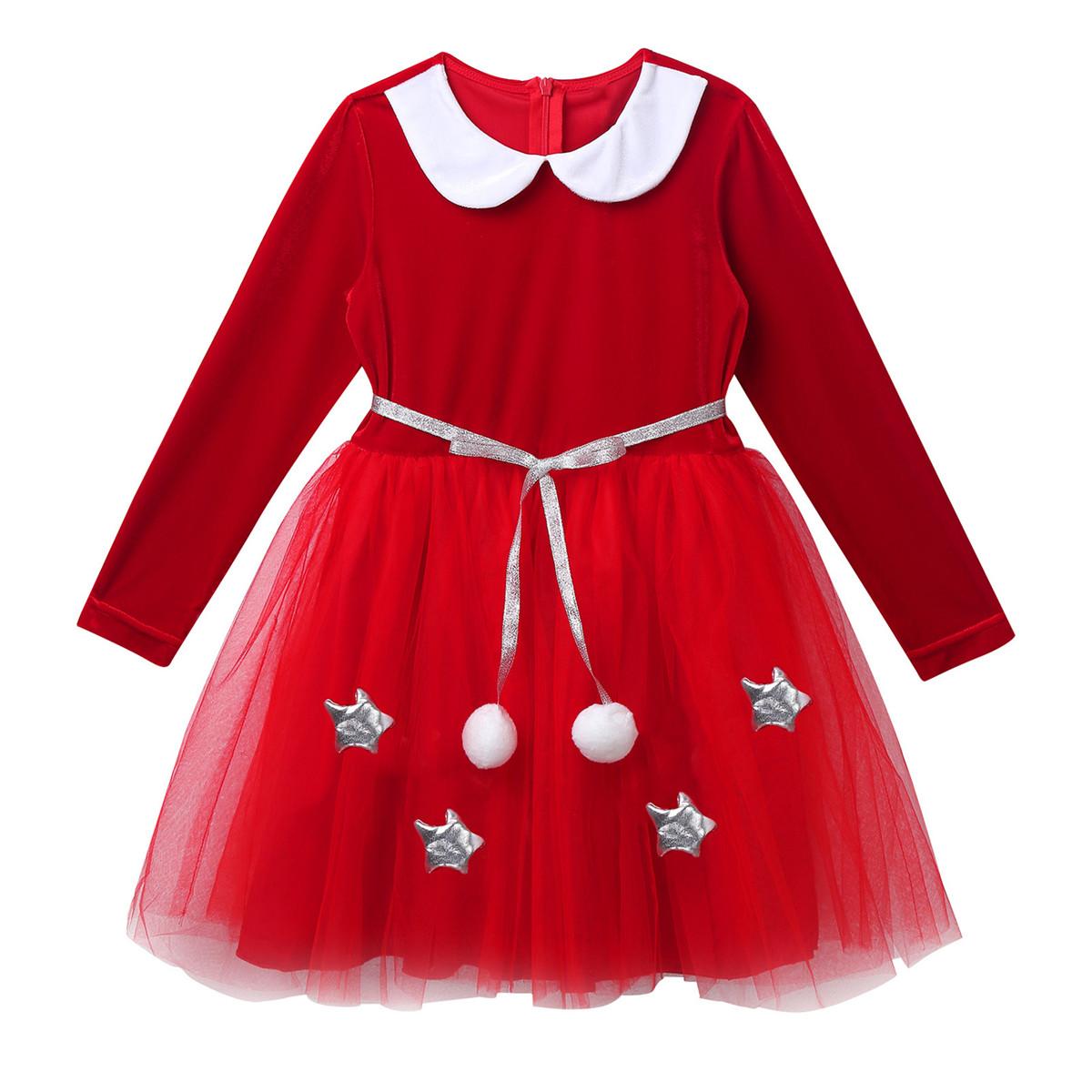 Изображение товара: Детское бархатное платье до колена, с длинными рукавами и блестками