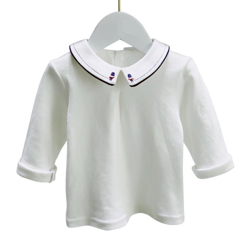 Изображение товара: Комплект одежды с вышивкой для маленьких мальчиков, белая рубашка с длинными рукавами + штаны, 2 шт., хлопковая одежда для новорожденных