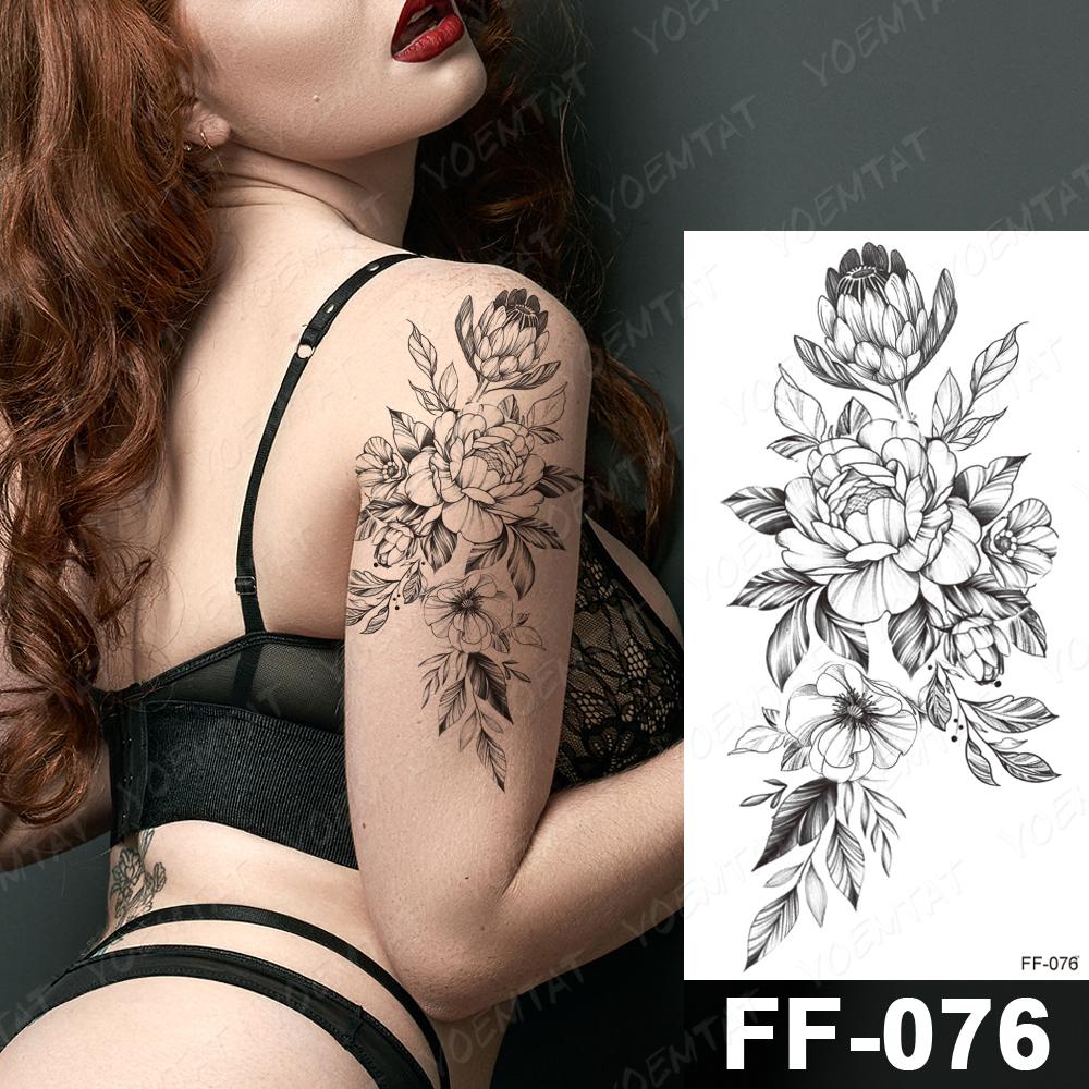 Изображение товара: Водостойкие временные татуировки наклейки пион роза цветок флэш-Татуировки женские минималистские линии боди-арт рука Бедро поддельные татуировки мужские